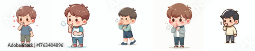 vector of a little boy coughing