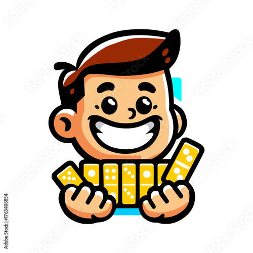 Happy Cartoon Boy Playing Dominoes