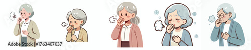 vector of half body a garndmother coughing
