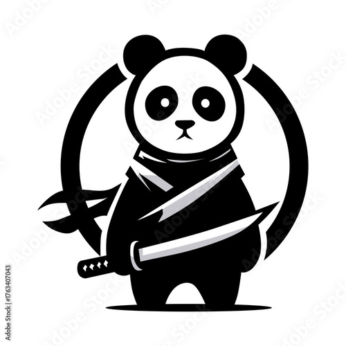 Ninja Panda Warrior Logo with Katanas