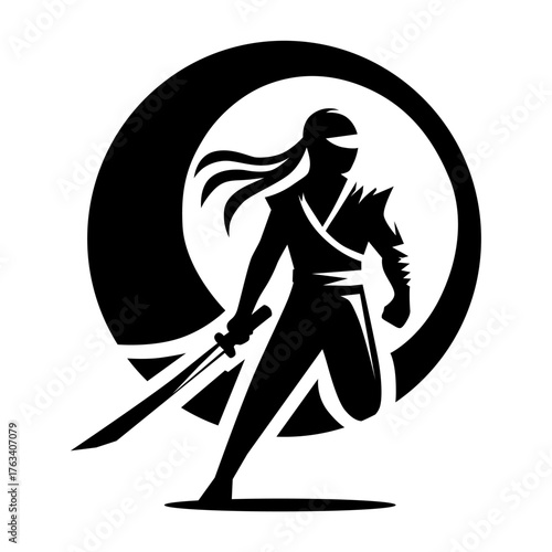 Dynamic Ninja Warrior Silhouette with Dual Katanas