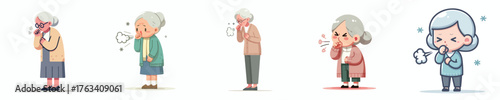 vector of a grandmother coughing