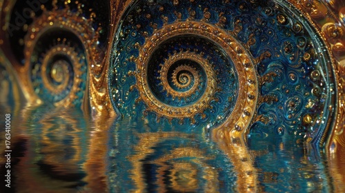 Ornate spiral patterns underwater reflection