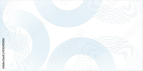Abstract white background with blue dot circle rings. blue circle lines pattern. Futuristic technology concept. Suit for cover, poster, banner, brochure, header, website