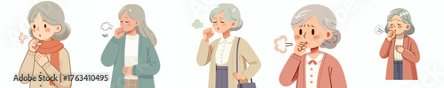 vector of half body a grandmother coughing