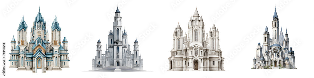 Naklejka premium Four Fantasy Castles, Illustration on White Background