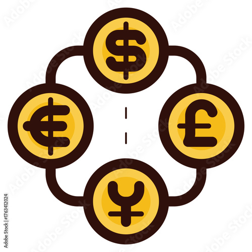 major currency include dollar euro poundsterling and yen icon illustration