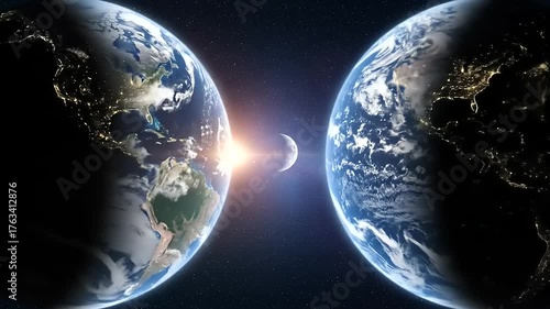 Stunning Earths and Moon in Space - A Cosmic Perspective.