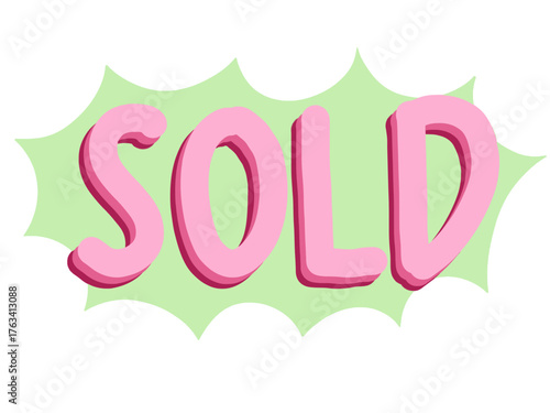 Sold Label Lettering Illustration Perfect for online shop listings, retail signage, product status labels, and sales updates