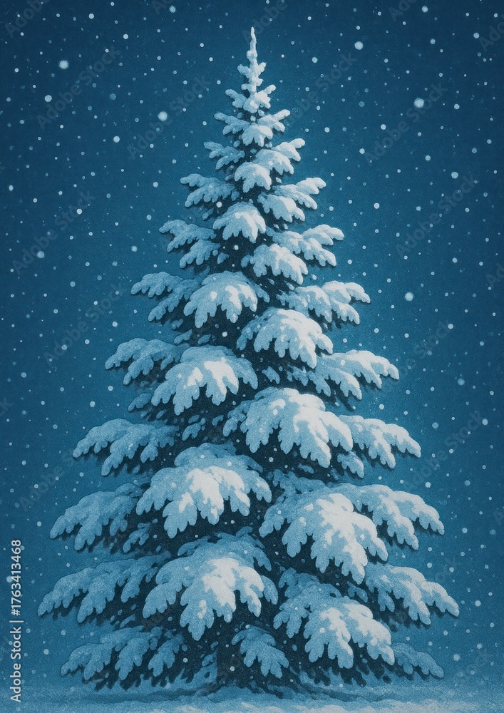 Fototapeta premium Serene snowy pine tree