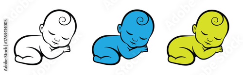 Baby sleeping top view silhouette icon set isolated on white background. Baby sleeping icon vector illustration design.