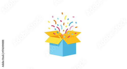 Open gift box with colorful confetti for New Year, Christmas  