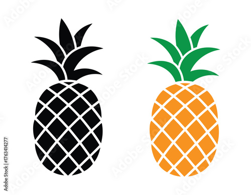 Simple Outline Drawing Pineapple Fresh Tropical Fruit Food Illustration