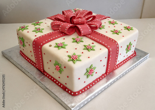 square cake in the shape of a gift