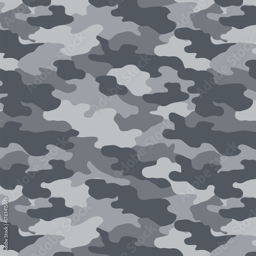 Camouflage Seamless Pattern. Grey Color. 4th of July, USA Independence day, Americana Backdrop. Vector Template For Fabric, Textile, Wallpaper, Wrapping Paper
