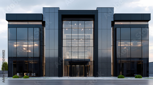 A modern office building with a glass facade, reflecting the surrounding environment. It showcases sleek architecture with a contemporary design.