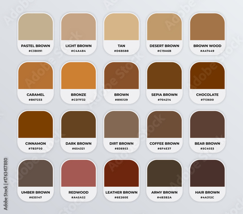 Brown color codes shades guide palette catalog with color names