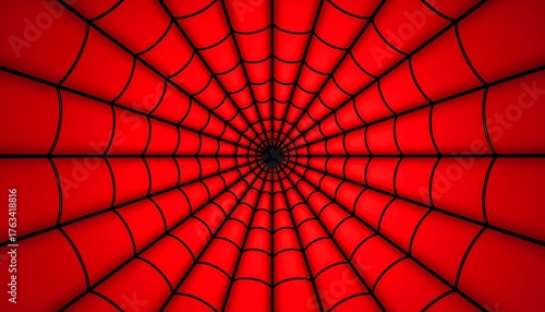 Radial spider web pattern in black on vivid red background.