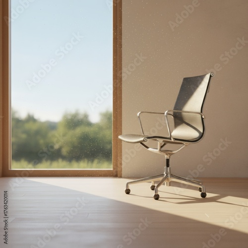 After the Burnout – Minimalist Cinematic Office Scene Symbolizing Peace and Recovery