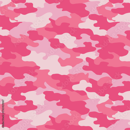 Camouflage Seamless Pattern. Pink Color. 4th of July, USA Independence day, Americana Backdrop. Vector Template For Fabric, Textile, Wallpaper, Wrapping Paper