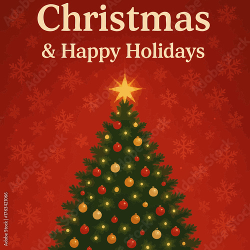 Christmas Tree & Happy Holidays Vector Illustration