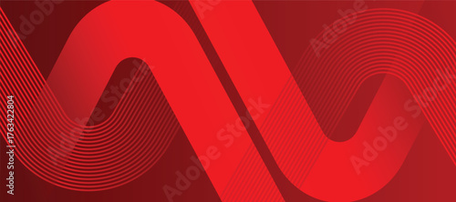 red abstract background. Geometric round lines pattern. Modern shiny red gradient lines. Futuristic technology