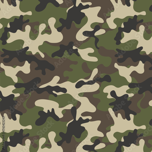 Camouflage Seamless Pattern. Army Green. 4th of July, USA Independence day, Americana Backdrop. Vector Template For Fabric, Textile, Wallpaper, Wrapping Paper