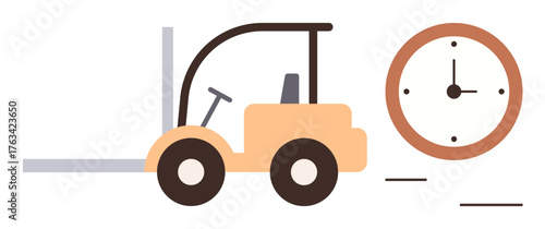 Forklift positioned next to a clock, emphasizing productivity, time management, logistics, and efficiency. Ideal for supply chain, warehouse operations, delivery optimization, business planning task