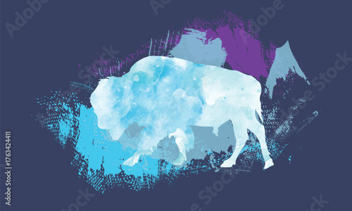 abstract buffalo blue watercolour texture background ,buffalo drawing watercolour, buffalo animal painting, oil painting, acrylic painting.eps10