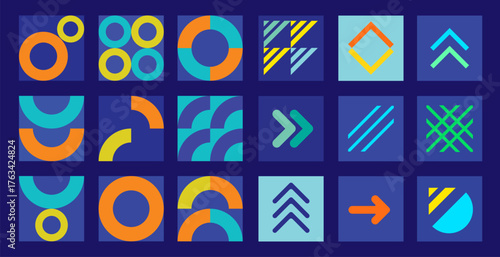 Dynamic collection of abstract geometric vector graphic patterns for contemporary digital backgrounds and creative design assets