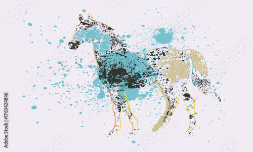 grunge horse image, abstract Unique vector illustrations of wild mustangs. Authentic execution of drawings. Hand drawn sketches. Objects are isolated.eps10