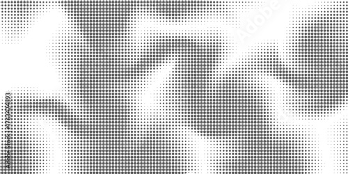 Flowing dots particles wave pattern halftone gradient curve shape isolated on white background