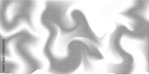 Flowing dots particles wave pattern halftone gradient curve shape isolated on white background