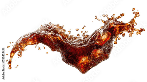 Glass of cola with splash isolated on transparent white background