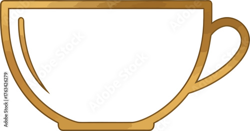 Golden outline of a teacup on a white background in a minimalist style art