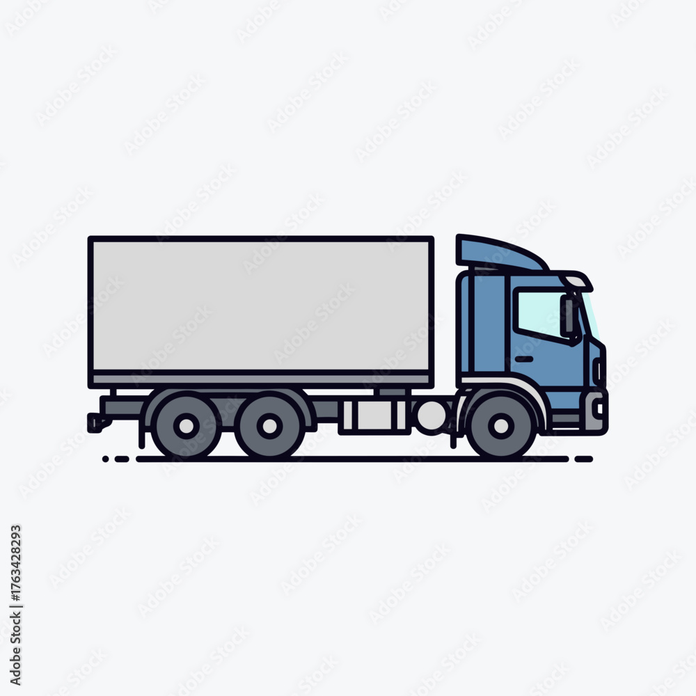 Fototapeta premium Delivery truck in side view with blue and gray color scheme