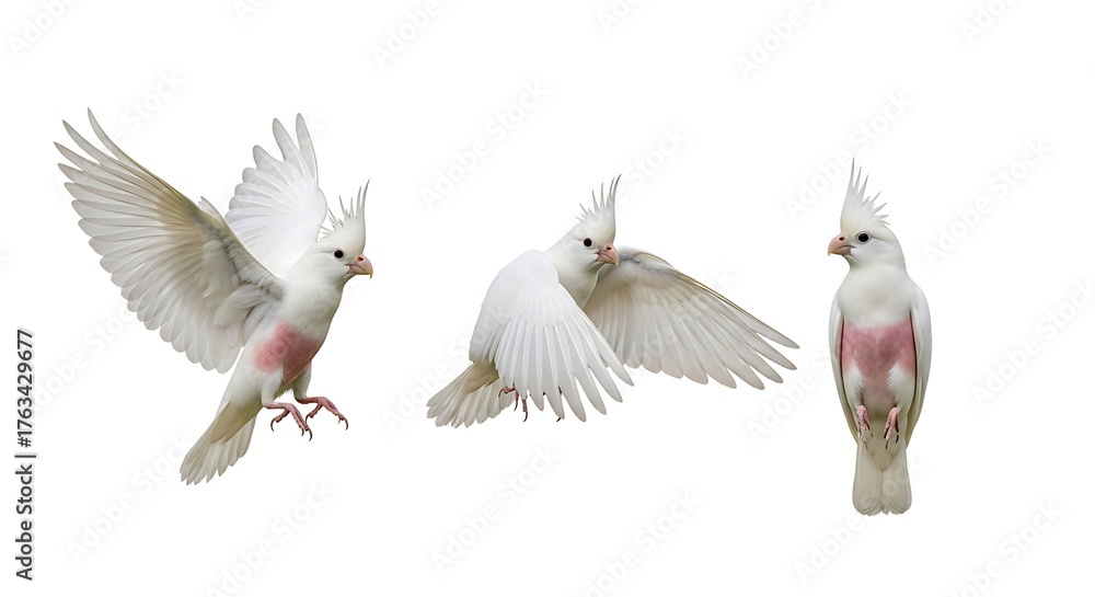 Obraz premium Collection of Major Mitchells Cockatoo bird in different poses on white background.