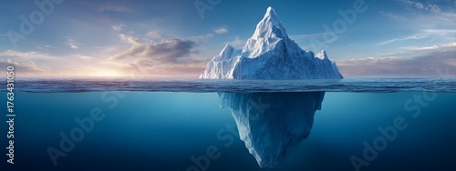 Hidden potential metaphor, challenges, hidden talents work out background inspiration improvement concept. Tip of the iceberg floating a hidden huge block underwater