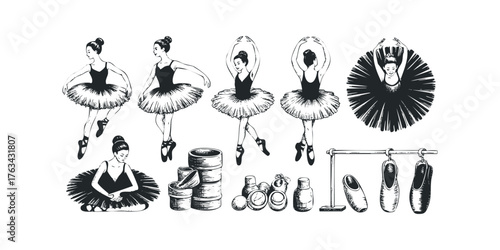 Ballet Dancer Poses and Accessories Sketch