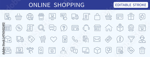 Online shopping thin line icons set. Editable stroke, Vector
