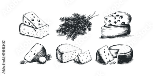 Hand Drawn Dairy Assortment With Herbs