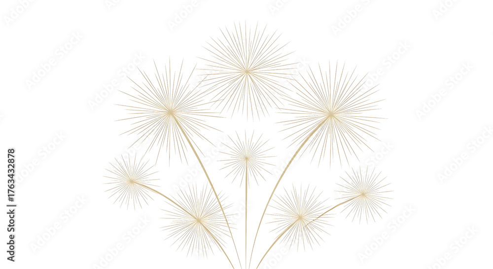 Obraz premium Abstract golden dandelion seed heads isolated on transparent background