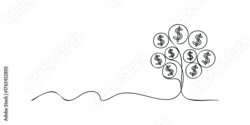 Money tree with dollar symbols on white background
