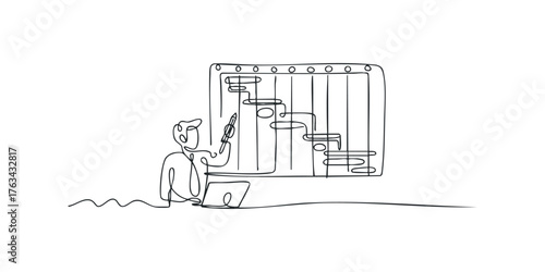 Person sketching a complex timeline or project plan on a board
