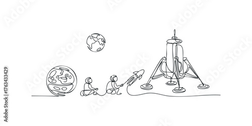 Astronauts explore alien planet near lunar lander