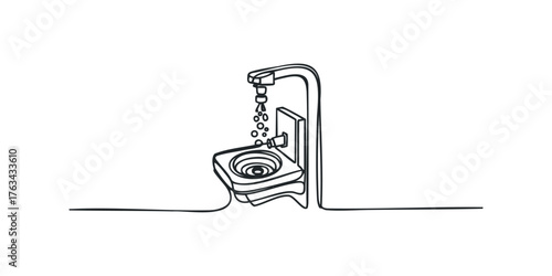 Toilet and Faucet with Flowing Water Single Line Drawing