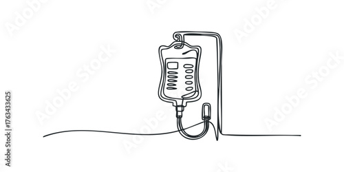 Medical IV Bag Infusion Line Continuous Line Drawing