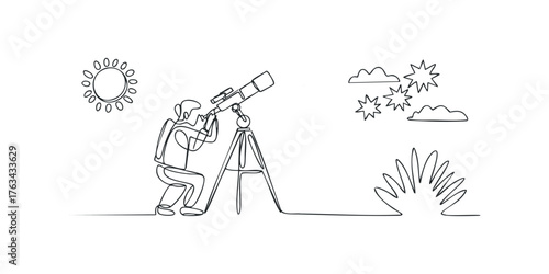Person observes celestial bodies with telescope