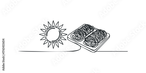 Sun and Packaged Food Items Line Art