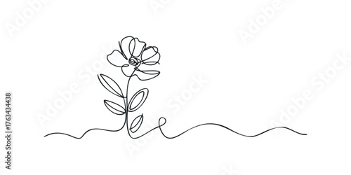 Single Line Drawing of a Flower on Wavy Ground